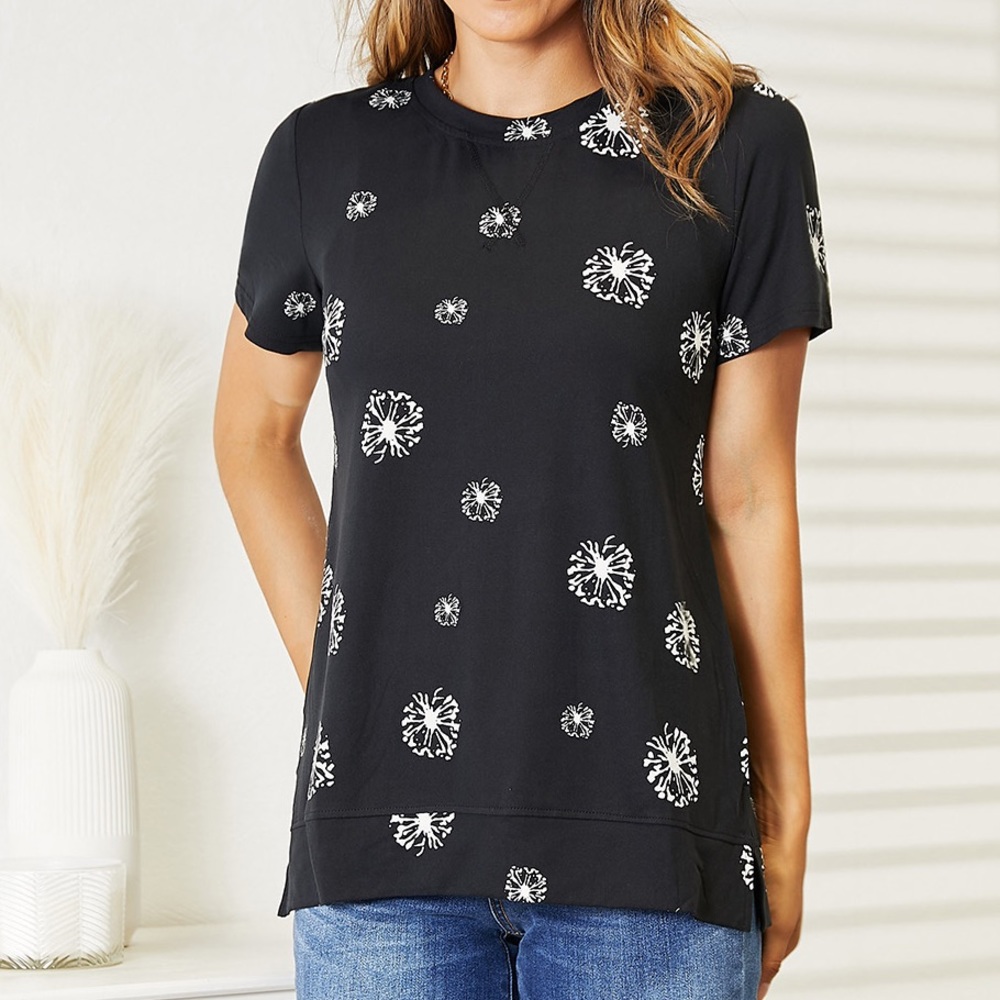 NEW Double Take Plus Size Floral Spring Dandelion Print Round Neck T-Shirt